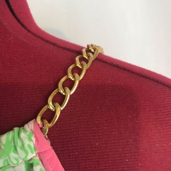 Lilly Pulitzer 100% Silk Riviera Gold Chain Halter Blouse Size Small Pink/Green - Picture 9 of 13